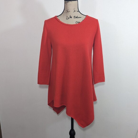 Neiman Marcus 100% Cashmere Sweater Womens Orange Asymmetrical Hem Luxe Tunic M? - Picture 1 of 12